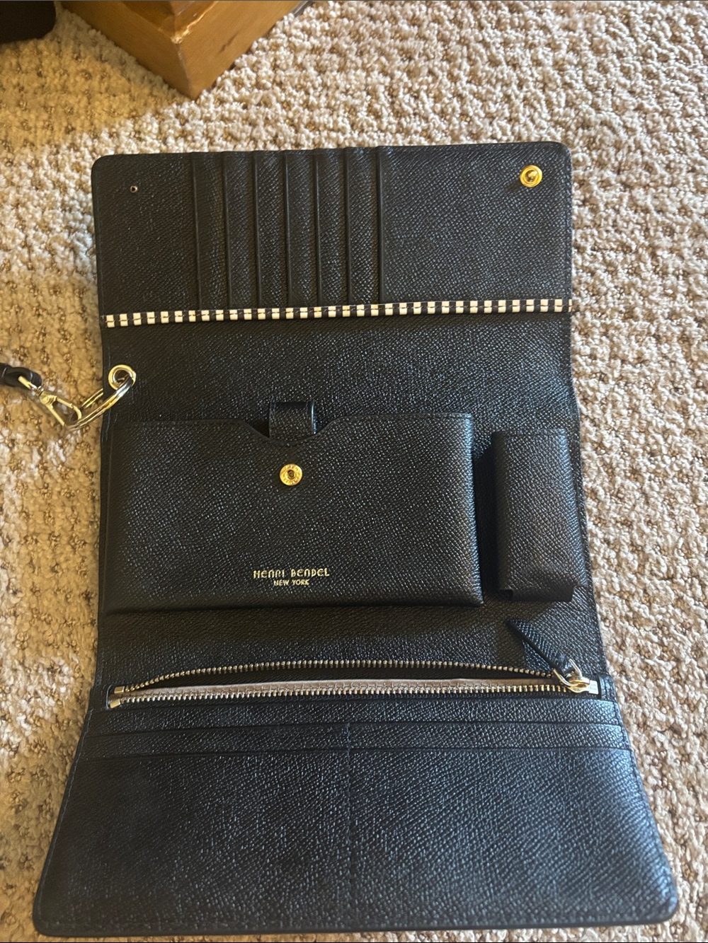 henri bendel Black Textured Leather Wallet Clutch with Gold Hardware